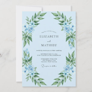 Invitation Mariage Rose Feuillée Bleuet