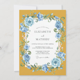 Invitation Mariage Rose Fléole Jaune Moutarde