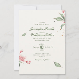 Invitation Mariage rose Fleur Vintage