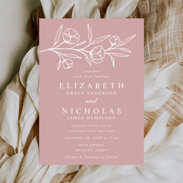 Invitation Mariage Rose floral Dusty (Créateur téléchargé)