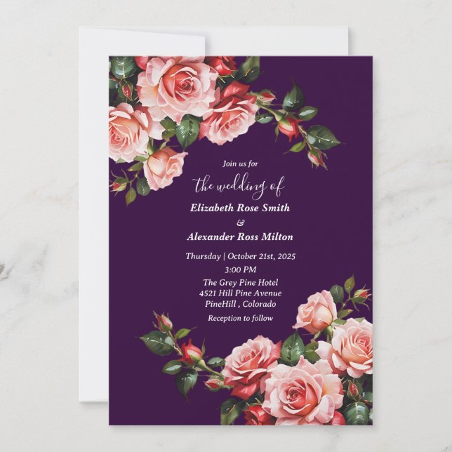 Invitation Mariage rose foncé et rose rouge rose et rose viol (Devant)