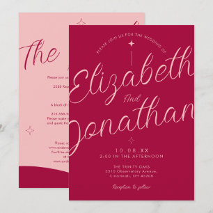 Invitation Mariage Rose Fuchsia Rétro Moderne Gras Tout En Un