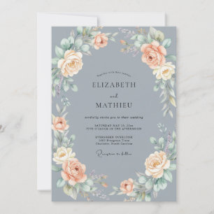 Invitation Mariage Rose Gracieuse Bleu Ardoise