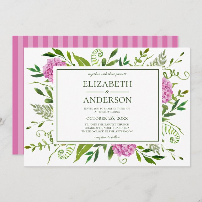 Invitation Mariage rose Hydrangea (Devant / Derrière)