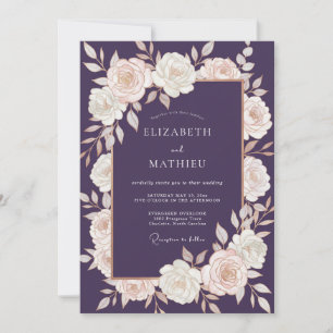 Invitation Mariage Rose Ivoire Prune