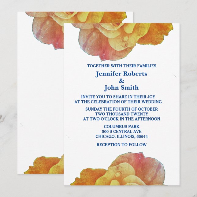 Invitation Mariage Rose jaune bleu orange blanc (Devant / Derrière)