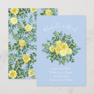 Invitation Mariage Rose jaune clair et bleu pâle Date de sauv