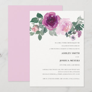 Invitation Mariage Rose Magenta Aquarelle Floral Rose Ivoire