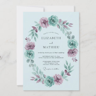 Invitation Mariage Rose Mauve Bleu Ciel