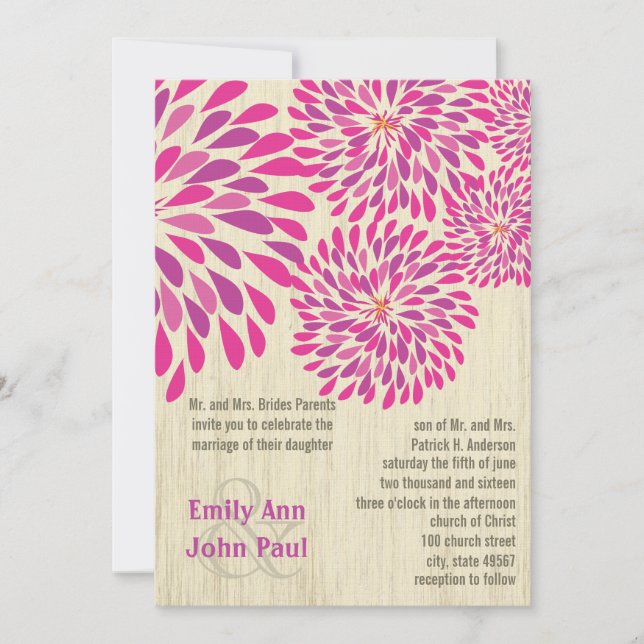 Invitation Mariage rose moderne Floral Chrysanthemum (Devant)