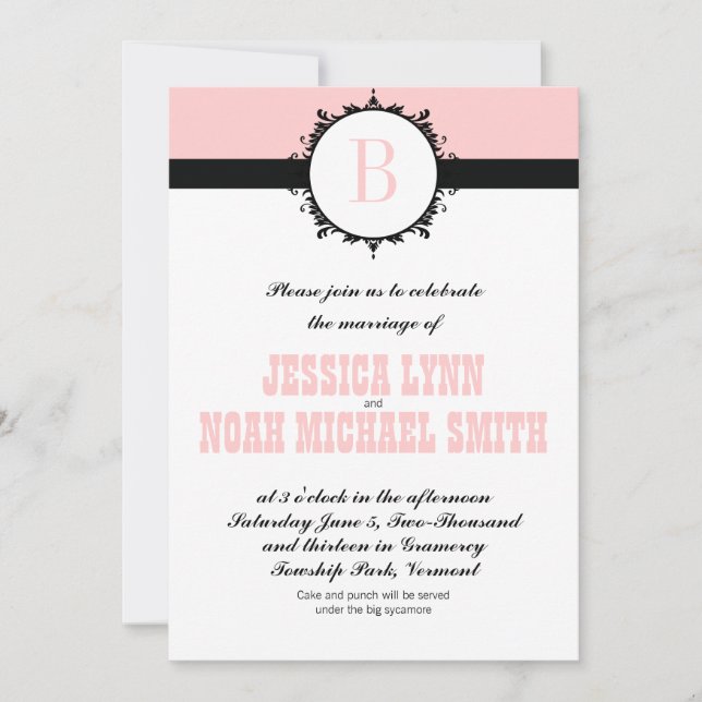 Invitation Mariage rose Monogramme Inviter ou toute couleur (Devant)