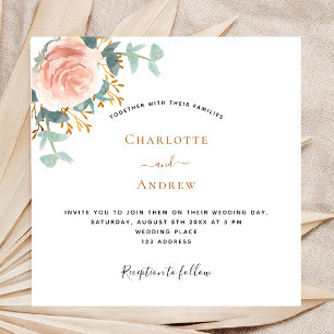 Invitation mariage Rose or fleuri verdure luxe