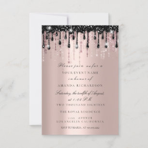 Invitation Mariage Rose Paillettes Noires Dégoulinades