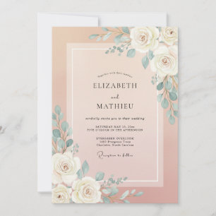 Invitation Mariage Rose Pâle Céladon Eucalyptus