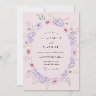 Invitation Mariage Rose Pâle et Pervenche Fleurie