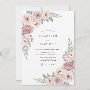 Invitation Mariage Rose Pâle Mauve Poussiéreux Blossom