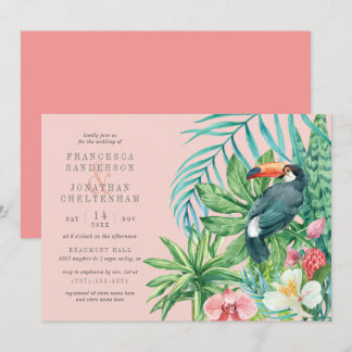 Invitation Mariage rose pâle Tropical Toucan & Flowers