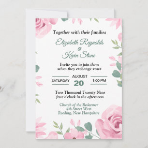 Invitation Mariage Rose Pastel et Vert de Mer