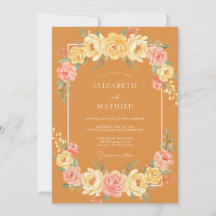 Invitation Mariage Rose Peinte Ocre