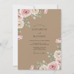 Invitation Mariage Rose Peinte Taupe