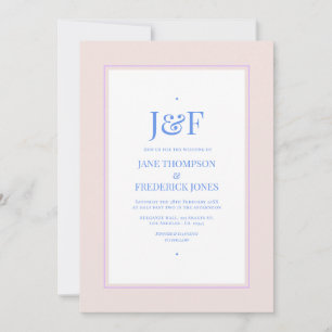 Invitation Mariage Rose Pétale, Bleu Barbeau & Mauve Pourpre