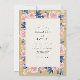 Invitation Mariage Rose Pétale Rose Moutarde