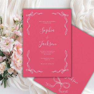 Invitation Mariage Rose Pétale Rose Vintage Dessinée à la Mai