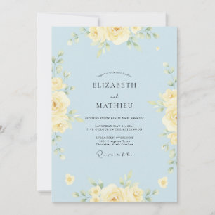 Invitation Mariage Rose Poudre Bleue Élégant