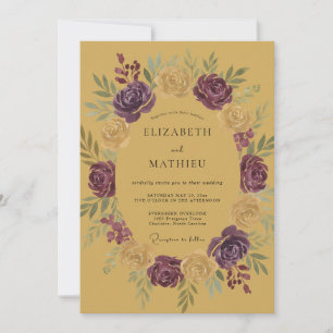 Invitation Mariage Rose Pourpre Moutarde