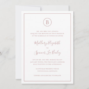 Invitation Mariage Rose Poussiéreuse Traditionnel Tout En Un