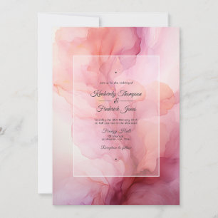 Invitation Mariage Rose Poussiéreux et Encre Mauve