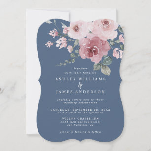 Invitation Mariage Rose Poussiéreux Rose Clair de Lune Bleu