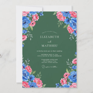 Invitation Mariage Rose Radiante Vert Chasseur