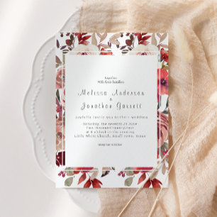 Invitation Mariage Rose Red Blush Floral