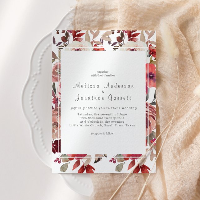 Invitation Mariage Rose Red Blush Floral (Créateur téléchargé)