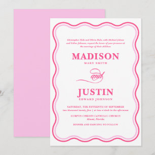 Invitation Mariage rose rétro Wavy
