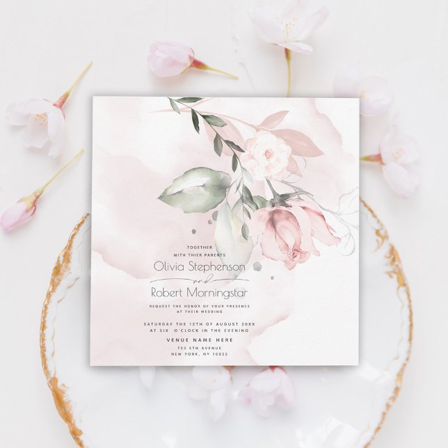 Invitation Mariage | Rose rose pâle des bois (Créateur téléchargé)