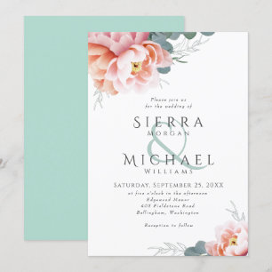 Invitation Mariage rose rose pâle vert de la menthe moderne