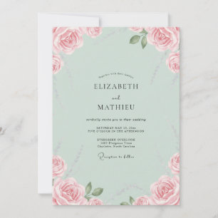 Invitation Mariage Rose Rose Pétale Mousse de Mer