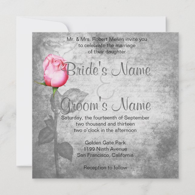 Invitation Mariage rose rose rose vintage (Devant)