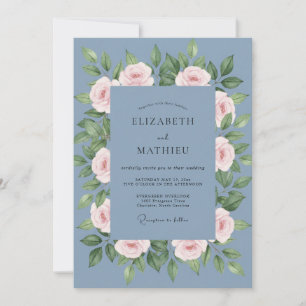 Invitation Mariage Rose Roseau Ardoise
