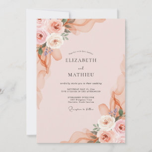 Invitation Mariage Rose Rouge Abricot Pétales