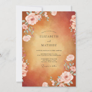 Invitation Mariage Rose Rouge Ambre