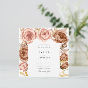 Invitation mariage rose rousse brun doré