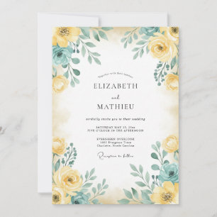 Invitation Mariage Rose Sarcelle Jaune