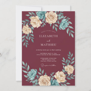 Invitation Mariage Rose Sépia de Bourgogne Orné