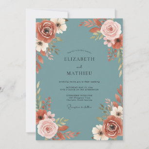 Invitation Mariage Rose Terre Cuite Ardoise