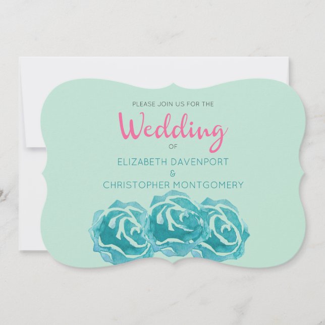 Invitation Mariage Rose turquoise (Devant)