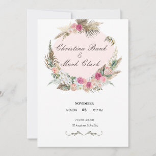 Invitation mariage rose, vert floral