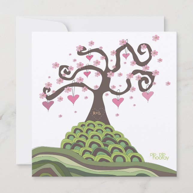Invitation Mariage rose vert Monogramme Blossom Tree Invitati (Devant)